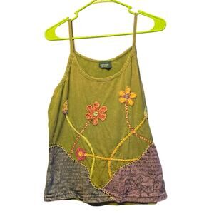 Kathmandu imports green boho floral embroidered tank size large